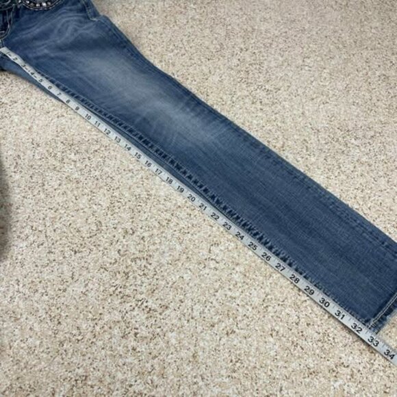 Miss Me Jeans 26 Straight MK 3D Rhinestone Flap Pocket Denim Buckle Exclusive - Picture 10 of 11